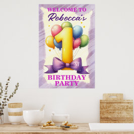 Póster Tema de globos para cumpleaños número 1