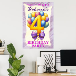 Póster Tema de globos para cumpleaños número 4