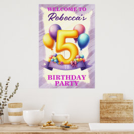 Póster Tema de globos para cumpleaños número 5