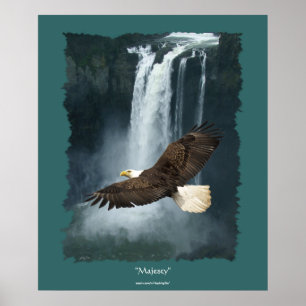 Póster Tema de la naturaleza del águila calva y la cascad