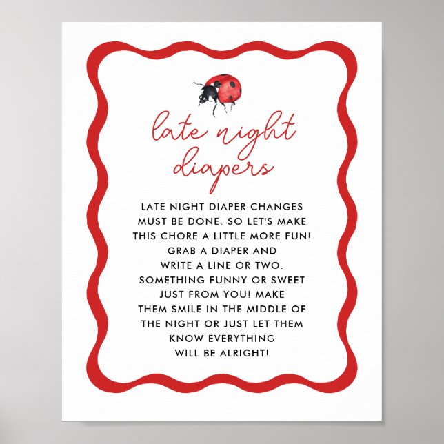 Póster Tema de Ladybug Rótulo de juego de pañales nocturn (Frente)