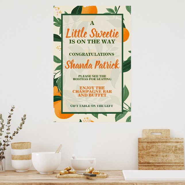 Póster Tema de Naranja Adorable para Baby Shower (Cocina)
