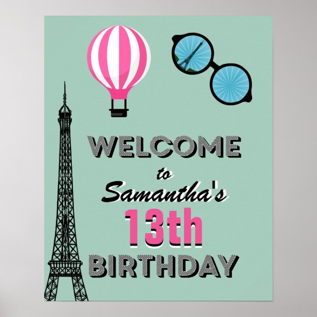 Póster Tema de París Feliz cumpleaños Rótulo Poster de bi (Frente)