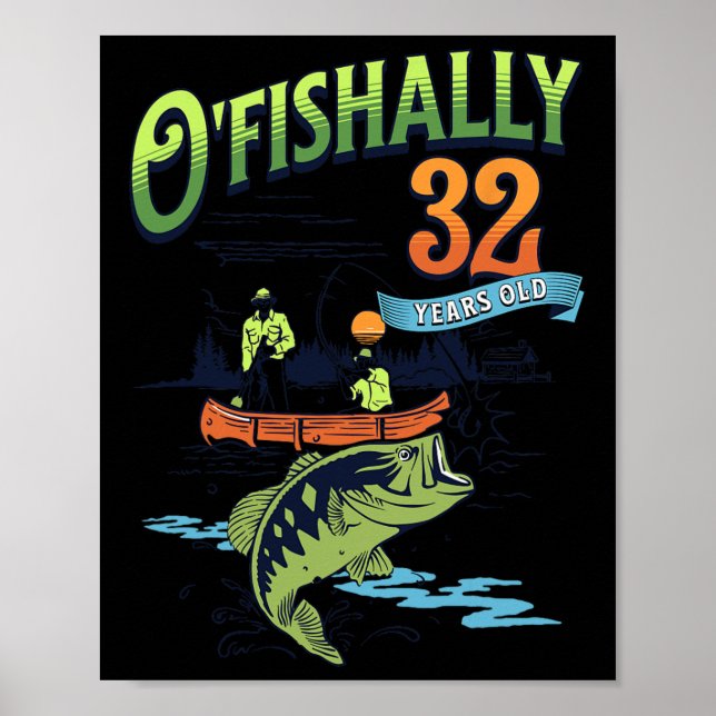Póster Tema de pesca de 32 años oficialmente Cumpleaños 3 (Frente)