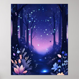 Póster TEMA DE PURPLE AZUL DE bosque encantado