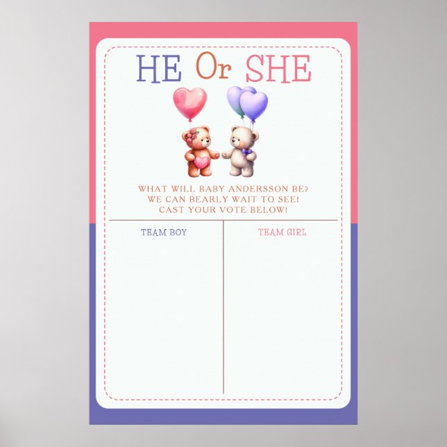 Póster Tema de Teddy Bear Género Revelar Rótulo de voto (Frente)