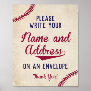 Póster Tema del béisbol escribir tu dirección de nombre e