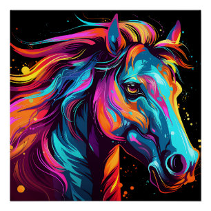 Póster Tema del caballo de color neón