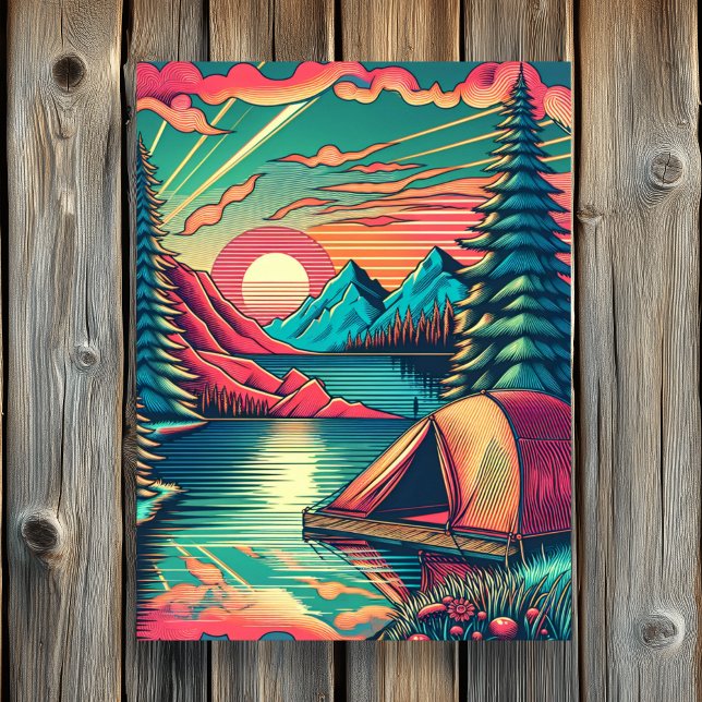 Póster Tema del camping Verde azulado y rosa de la época (Subido por el creador)