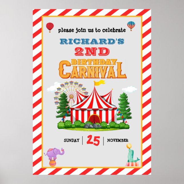 Póster Tema del carnaval del partido de cumpleaños del ni (Frente)