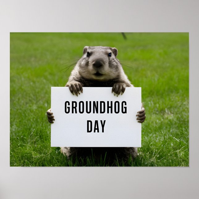 Póster Tema del Día de la Marmota: Cute Groundhog (Frente)
