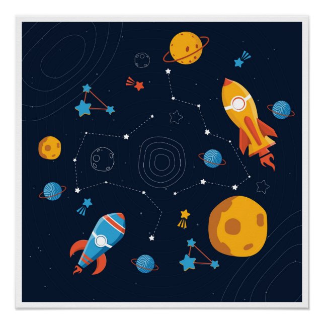 Póster tema del espacio azul oscuro (Anverso)