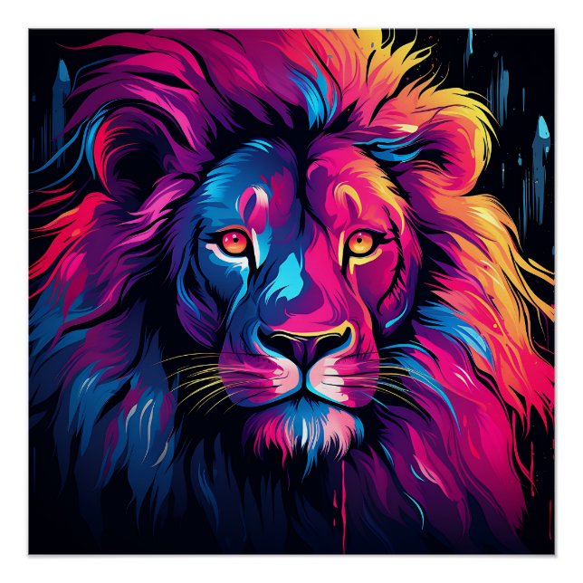 Póster Tema del león de color neón (Anverso)