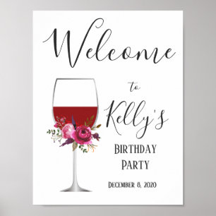 Póster Tema del vino, fiesta adulto, signo de bienvenida