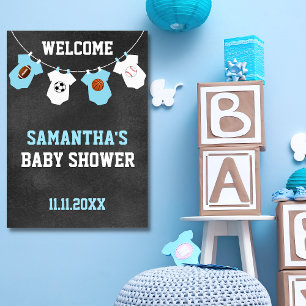 Póster Tema deportivo Chalkboard Blue Boy Baby Shower