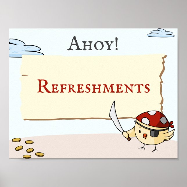 Póster Tema pirata con los pájaros Refrescamientos de cum (Frente)