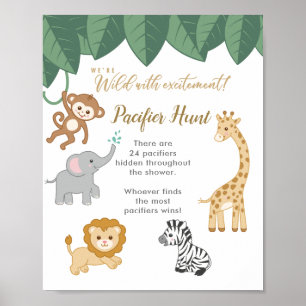 Póster Tema Safari Baby Shower Encuentra el juego del Pac