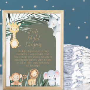 Póster Tema Safari Diaper Noche Tarde Dice