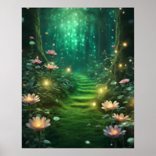 Póster Tema VERDE de la magia del bosque encantado