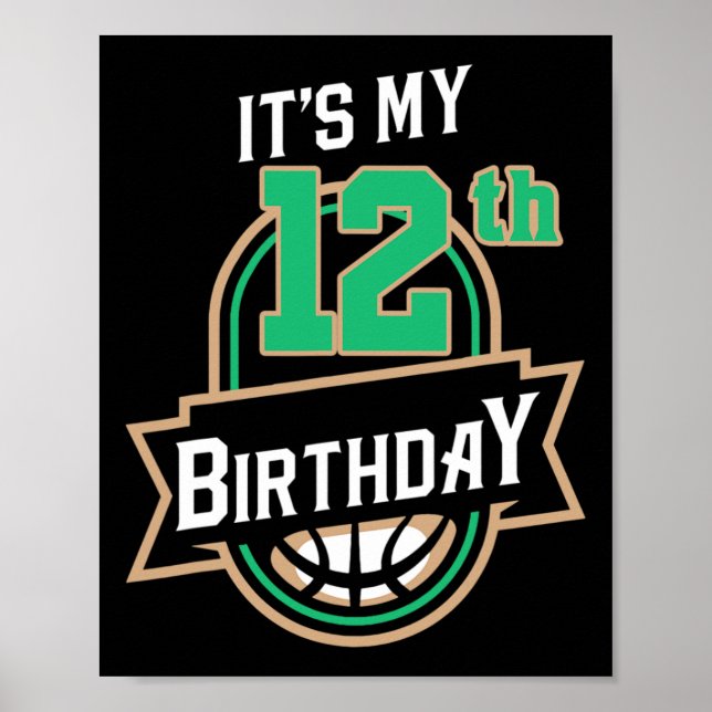 Póster Temática de cumpleaños de mi bisketbyll de doce añ (Frente)
