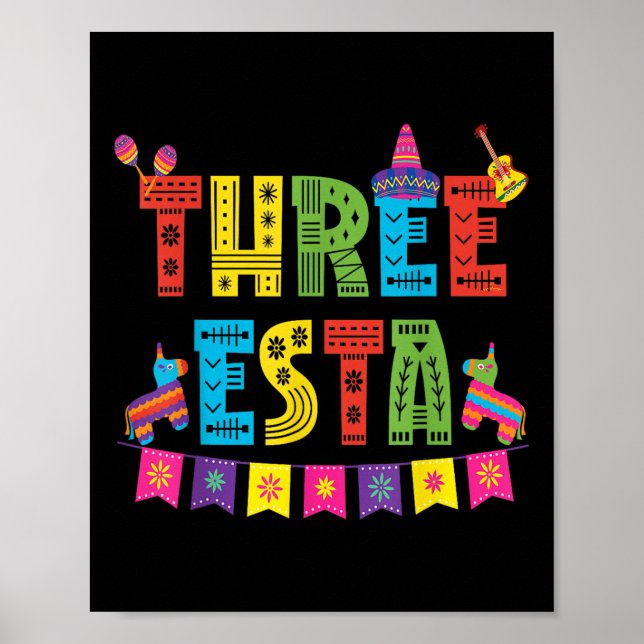 Póster Temática mexicana Tercer Cumpleaños Niños de 3 Año (Frente)