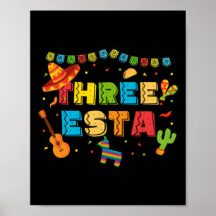 Póster Temática mexicana Tercer Cumpleaños Niños de 3 Año