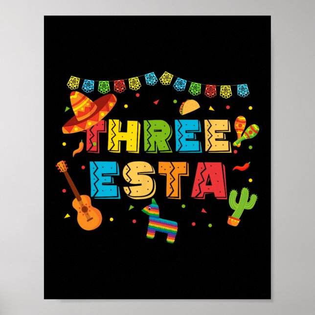 Póster Temática mexicana Tercer Cumpleaños Niños de 3 Año (Frente)