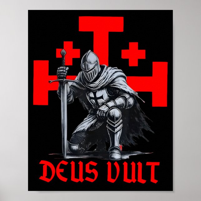 Póster Templar Knight Crusader Deus Vult Cross Medieval F (Frente)