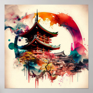 Póster Temple Coloré Japon