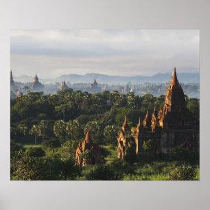 Póster Temples at sunrise, Bagan, Myanmar