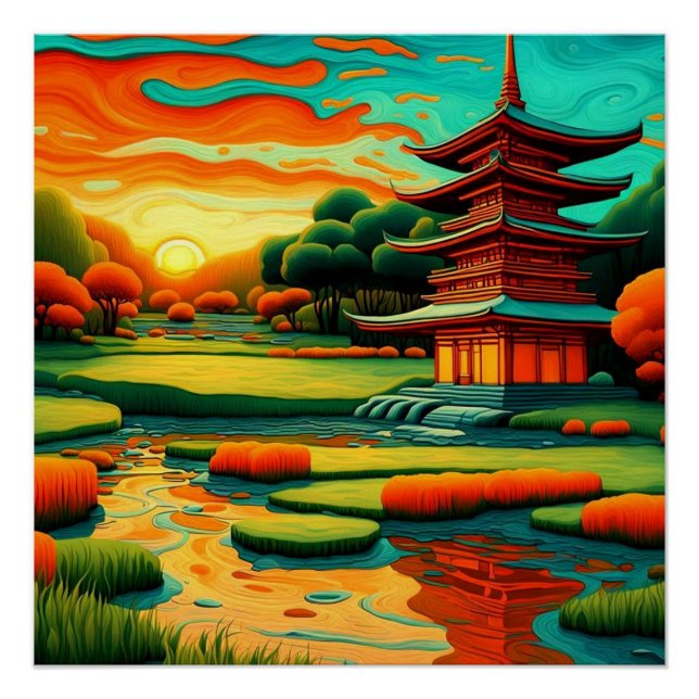 Póster Templo al atardecer 1 (Anverso)