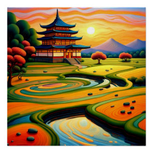 Póster Templo al atardecer 2