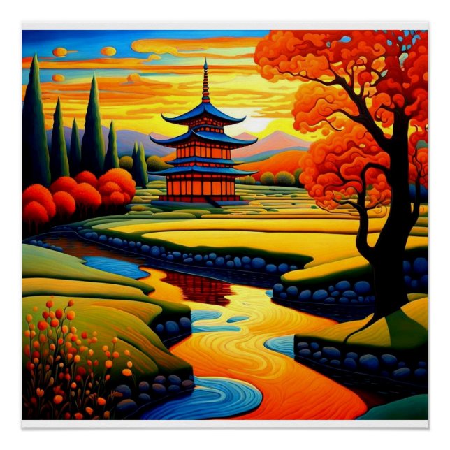 Póster Templo al atardecer 4 (Anverso)