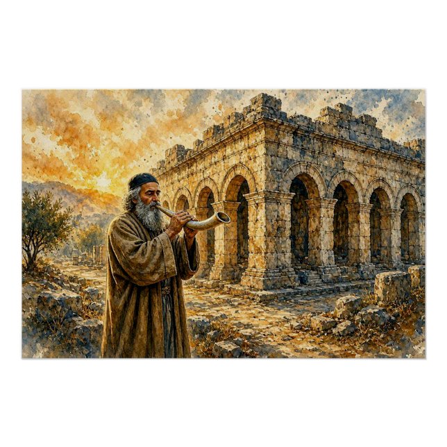 Póster Templo antiguo y sonar el Shofar (Anverso)