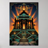 Templo Art Déco Renacimiento Egipcio Oro y Turques