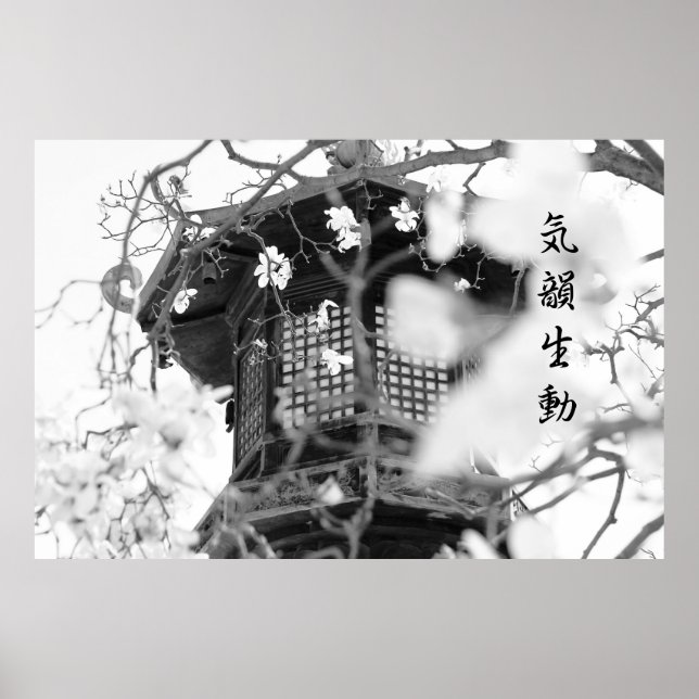 Póster Templo budista Ornate Lamp Post Grace Dignity B&W (Frente)