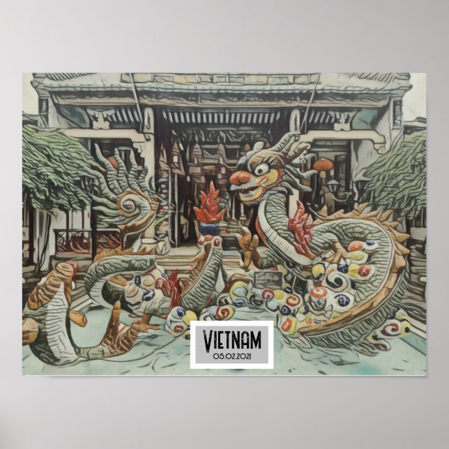Póster Templo de Dragón de Vietnam, fecha de Personalizab (Frente)