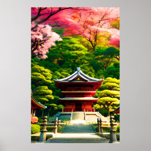 Póster Templo de flor de cerezo