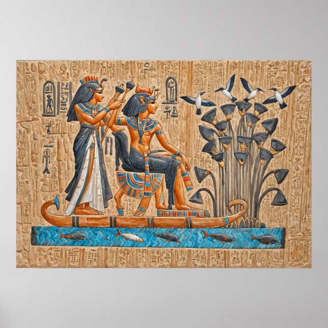 Póster Templo de Hatshepsut, Barcos faraónicos (Frente)