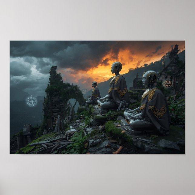 Póster Templo de los últimos monjes de IA: Ciencia ficció (Frente)