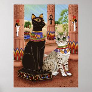 Póster Templo del poster del gato de la diosa de la