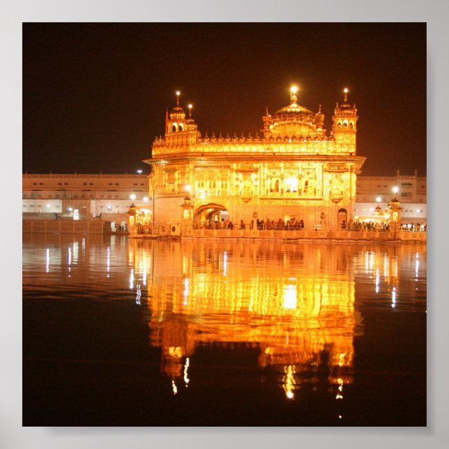Póster Templo dorado Amritsar Norte de India de noche (Frente)