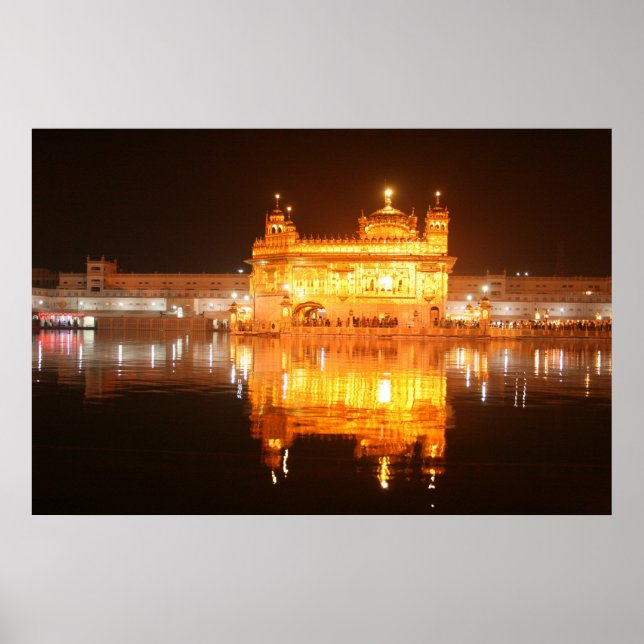 Póster Templo dorado Amritsar Norte de India de noche (Frente)