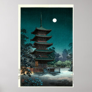 Póster Templo japonés Asakusa Kinryūzan a la luz de la lu
