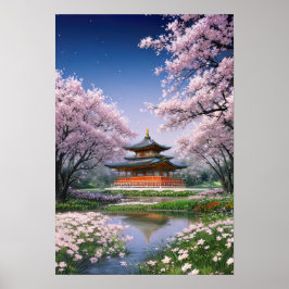 Póster Templo japonés en un jardín