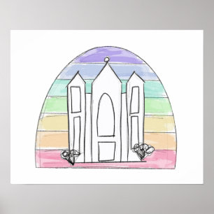 Póster Templo LDS Salt Lake City puesta de sol arcoíris m
