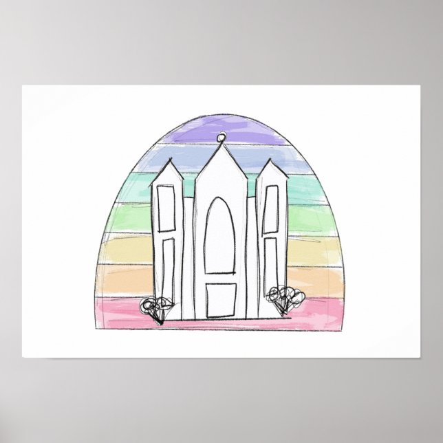 Póster Templo LDS Salt Lake City puesta de sol arcoíris m (Frente)