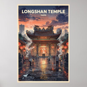 Póster Templo Longshan Taipei Viaje Vintage