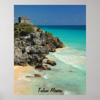 Póster Templo maya y mar Caribe