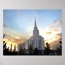 Póster templo mormón de Oquirrh Mountain utah puesta de s